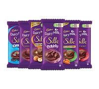 Cadbury Dairy Milk Silk Large Chocolates Combo(1 X Silk Plain 150G,1 X Silk Oreo 130G,1 X Silk Bubbly 120G,1 X Silk Roast Almond 143G,1 X Silk Fruit And Nut 137G And 1 X Silk Hazelnut 143G),823 Grams
