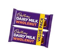 Cadbury Dairy Milk Wholenut Chocolate Bars 240g - Creamy Milk with Whole Hazelnuts, Sweet Snack with Nutty Texture, Ideal for Sharing (2x120g)