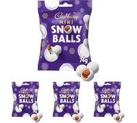 Cadbury Festive Mini Snow Balls Chocolate Bag, Smooth Dairy Milk Chocolate Coated In a Crispy White Dusted Icing Sugar Shell, Christmas Treat for Stockings, Gifting or Sharing, 74 g (Pack of 4)