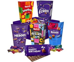 Cadbury Happy Birthday Chocolate & Sweets Sharing Hamper | Includes Cadbury Heroes, Roses, Dairy Milk, Chocolate Eclairs, Liquorice Allsorts and Wine Gums