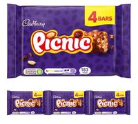 Cadbury Picnic Chocolate Bar, Milk Chocolate With Caramel, Peanuts, Crispy Cereal & Dried Grapes Centre, Multipack of 16 x 38 g Bars (Pack of 1)