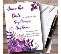 Cadbury Purple Watercolour Florals Personalised Wedding Save The Date Cards