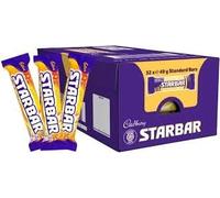 Cadbury Starbar Milk Chocolate Bar, Caramel and Peanut Centre, 49g (32 Bars x 49g (1 Box), Starbar)