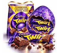 Cadbury Twirl Chocolate Extra Large Easter Egg, Includes 1 Extra Large Egg and 2 Twirl Chocolate Bars Perfect For Easter Egg Hunt Great Gift For Kids & Adults