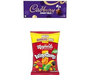 Cadbury x Maynards Bassetts Giant Gifts Bulk Bundle, Perfect for Gifting, Includes 1 x Cadbury Dairy Milk Large Gift Bar 850 g 1x Wine Gums Mega Sharing Bag 1kg