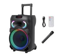 cadciehe 12" Wireless Portable PA System, Bluetooth-Compatible 5.0 Karaoke Speaker, Battery Powered Outdoor Sound Stereo Speaker with Microphone, with Handle Rod, Wheels DJ Light, for Adults and Kids