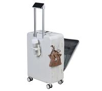 cadciehe 24in Aluminium Frame Hardside Expandable Spinner Wheel Luggage, Front Open Carry on Luggage, Built-in Lock Carry on Suitcase, with Cup Holder & USB Type-C Charging Port & Phone Stand White