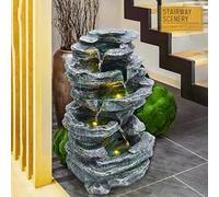 cadciehe 6-Tier Cascading Rock Water Fountain, Large Outdoor Waterfall Feature with LED Warm Light, Natural Stone-Look Resin Fountain for Garden, Patio, Backyard, Porch, Home Décor UK
