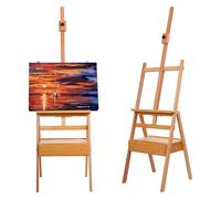 cadciehe H Frame Easel, French Easel with Drawer, Solid Beech Wood Easel, Painting Canvas Holder Stand, Tilts Flat Artist Easel Height Angle Adjustable Wooden Color