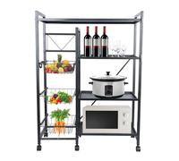 cadciehe Vegetable Basket Storage Rack, 4 Tier Bakers Rack Stackable Storage Basket with 360 Degree Wheels, Kitchen Baker Rack, Spice Rack Microwave Organizer Workstation Black 80 cm