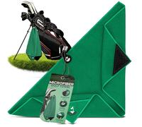 Caddie Up Microfibre Golf Towel with Integrated Brush, Golf Ball Cleaner Pouch Pocket, Strong Magnetic Attachment, and Carabiner Clip - Tour Black, Fairway Green or Storm Grey Towels (Fairway Green)