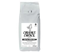 caddie's choice heavy bodied dark roast coffee beans, 80% arabica, 20% robusta harmonizing bold flavors notes of cocoa and cinder toffee (250g, signature fairway roast)