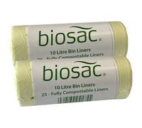 Caddy Liners Direct BioSac 10 Litre (10L) x 50 Bags (2 roll pack) - Extra thick Compostable and Biodegradable Kitchen Food Waste Bio/Compost Caddy Bin Liners - Certified EN13432, BS10LX50