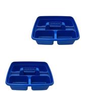 Caddy Tray - 12" x 15" 3 Compartment Polypropylene Carrying Container with Handle - Cleaning Tool Storage Caddy - Colour Coded - For Home Garden Equestrian Blue Pack of 2