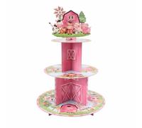 Cadeaux4U 3 Tier Pink Farm Animals Cupcake Stand Birthday Party Tower Barnyard Party Stand Holder Decorations for Farmhouse Baby Shower Supplies
