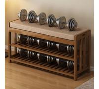 CADEHUB 2 Tier Shoe Rack Bench, Bamboo Shoe Rack, Shoe Rack for Front Door Entrance, Mid-Century Modern Shoe Storage Bench, With Thick Cushion for Entryway, Hallway, Living Room 35.4x10.6x17.3 in