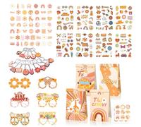 cadelon 120PCS Hippie Party Gifts Set, Including Stickers, Gift Paper Bags, Hippie Glasses, Keychains, Vintage Hippie Parties, Birthday Parties for Men and Women