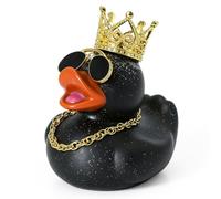 cadelon 1Pcs Cool Glitter Rubber Ducks Car Accessory, Gothic Black Dashboard Duck with Golden Crown, Necklace, Sunglasses, Car Dashboard Ornaments for Desk, Vehicle & Space Decor Enthusiasts