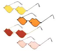 cadelon 4 Pcs Vibrant Lip-Shaped Retro Sunglasses for Women, Y2K Metal Gold Framed Vintage Sunglasses Set - UV Protection & Shatterproof, Perfect for Beach, Party & Daily Fashion Accessories