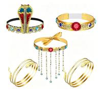 cadelon 5 Pcs Egyptian Costume Accessories Set: Cleopatra Snake Headdress Necklace Bracelets for Women, Deluxe Gold Vintage Glamour for Themed Party Cosplay and Stage Performance