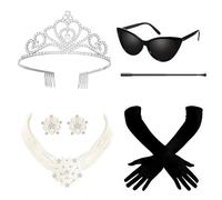 cadelon 6-Piece 1920s Retro Accessories Set for Women: Vintage Crown, Necklace, Earrings, Gloves, Sunglasses & Stand - Versatile & Comfortable for, Vintage Weddings & Daily Wear