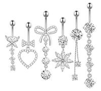 cadelon 6Pcs Stainless Steel Belly Button Bars Set, Hypoallergenic Dangle Belly Bar Navel Piercing Jewelry for Women - Variety Styles for Beach, Party