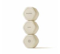 Cadence Travel Container - Personal Care Capsule Set - Magnetic Containers with Lids Travel Essentials for Women/Men - 3 Flex Media (37.4g) - Labels for Shower Gel, Lotion and Sun - Sand