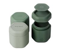 Cadence Travel Containers - Body Care Capsule Set - Magnetic Containers with Lids,Carry On Travel Essentials for Women/Men - 3 Flex Mediums (1.32oz) - Body Wash, Lotion & Sun Icon Labels - Evergreen