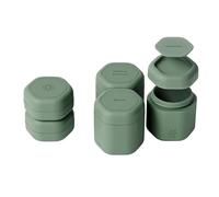 Cadence Travel Containers - Core Skincare Set - Magnetic Containers with Lids,2 Small (0.56oz) & 3 Medium (1.32oz) - Cleanser, Moisturizer, Serum, Makeup Remover & Sun Icon Labels - Eucalyptus