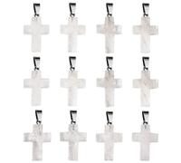 Cadikez 12pcs Natural Stone Cross Pendant Healing Crystal Quartz Chakra Reiki Gemstone Pendant Charms Bulk DIY Necklace for Jewelry Making, 37.2mm x 17.5mm, Stones, No Gems