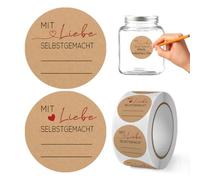 Cadimus Labels jam, 500 pieces round handmade stickers, with love homemade labels for labelling, perfect for baking jam jars, gift bags, envelopes