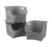 Cadineer 3-tier Grey Stackable Storage Basket Kitchen Stacking Storage Basket Bin