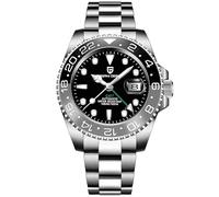 CADISEN Pagani Design 1662 GMT Men's Automatic Mechanical Watch Top grade Stainless Steel Sapphire Glass Diver Sports Men's Watch Automatic 40mm Date 100M Waterproof Mechanical Watch, Black gray