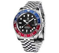 CADISEN Pagani Design 1662 GMT Men's Automatic Mechanical Watch Top Grade Stainless Steel Sapphire Glass Diver Sports Men's Watch 40mm Date 100M Waterproof reloj Hombre, Jubilee blue red, Mechanical