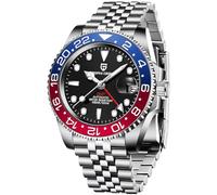 CADISEN Pagani Design GMT Fully Automatic Mechanical Men's Watch 40MM Date 100M Waterproof Stainless Steel Submersible Rotating Ceramic Bezel Men's Sports Watch PD-1662, Jubilee blue red, Mechanical