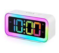 Cadmos Loud Alarm Clock for Bedrooms with Dynamic RGB Night Light,Heavy Sleepers Adults,Dual Alarm,Dimmer,USB Charger,Small Bedside Digital Clock with Led Display for Kids,Teens,Seniors (White)