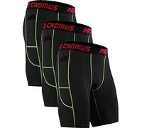 Cadmus 3 Pack Compression Shorts Men Sports Underwear Base Layer Spandex Cycling Shorts Running Workout Gym with Side Pockets,Black & Black & Black,2XL