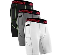 Cadmus 3 Pack Compression Shorts Men Sports Underwear Base Layer Spandex Cycling Shorts Running Workout Gym with Side Pockets,Black & Grey & White,2XL