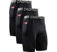Cadmus 3 Pack Men Compression Gym Running Sports Underwear Base Layer Shorts with Side Pockets,Black & Black & Black, M