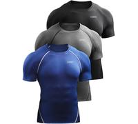 Cadmus 3 Pack Men's Compression Cool Dry Shirts Short Sleeve Athletic Workout Tops Gym Undershirts Active Sports Baselayers,Black,Grey,Blue,L