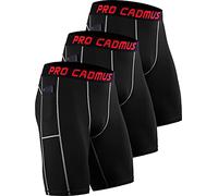 Cadmus 3 Pack Mens Compression Shorts Gym Running Underwear Base Layer Shorts Quick-Drying Fabric with Side Pockets,Black & Black & Black,XL