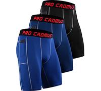 Cadmus 3 Pack Mens Compression Shorts Gym Running Underwear Base Layer Shorts Quick-Drying Fabric with Side Pockets,Black & Navy Blue & Blue,XL