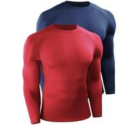 Cadmus Mens Compression Tops Base Layer Long Sleeve T-Shirt Dry Fit Cooling Sport Tops for Workout Athletic Training Gym Shirts,Navy Blue,Red,3XL