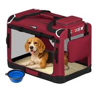CADOCA Dog Crate Carrier, Car Foldable Travel Cage + Bowl, L Dark Red