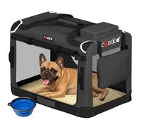 CADOCA Dog Crate Carrier, Car Foldable Travel Cage + Bowl, M Anthracite | Soft-Sided Fabric Pet Carrier Bag, Breathable Lightweight Portable Car Boot Seat, Mesh Windows, Puppy Kitten Cat, 60x42x44cm