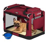 CADOCA Dog Crate Carrier, Car Foldable Travel Cage + Bowl, M Dark Red