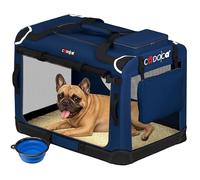 CADOCA Dog Crate Carrier, Car Foldable Travel Cage + Bowl, M Navy Blue