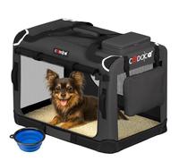 CADOCA Dog Crate Carrier, Car Foldable Travel Cage + Bowl, S Anthracite | Soft-Sided Fabric Pet Carrier Bag, Breathable Lightweight Portable Car Boot Seat, Mesh Windows, Puppy Kitten Cat, 50x34x36cm