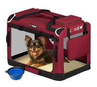 CADOCA Dog Crate Carrier, Car Foldable Travel Cage + Bowl, S Dark Red