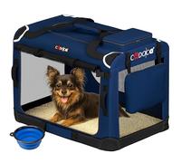 CADOCA Dog Crate Carrier, Car Foldable Travel Cage + Bowl, S Navy Blue
